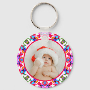 Custom Photo Merry Christmas Modern Colorful Key Ring