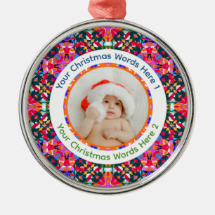 Custom Photo Merry Christmas Modern Colorful Metal Ornament