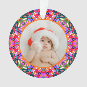 Custom Photo Merry Christmas Modern Colorful Ornament