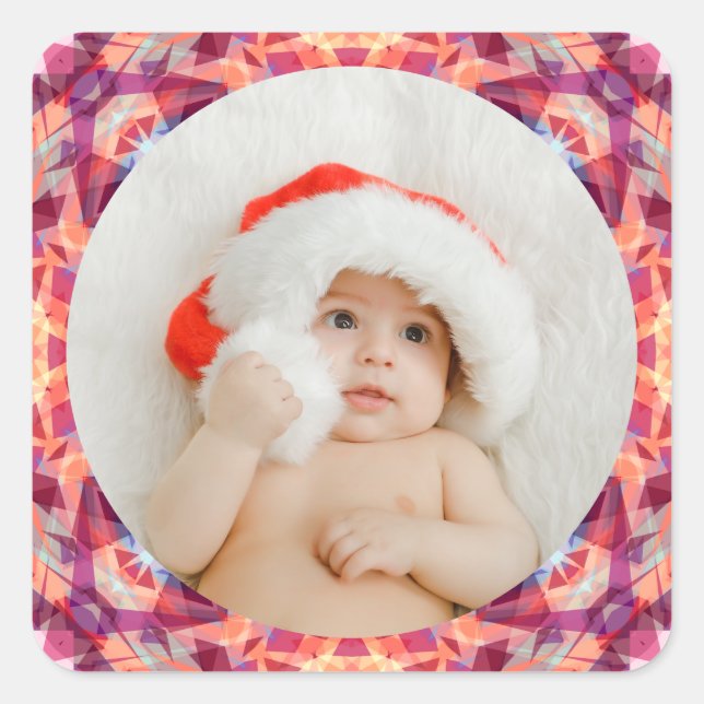 Custom Photo Merry Christmas Modern Colorful Square Sticker (Front)