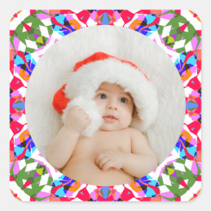 Custom Photo Merry Christmas Modern Colourful Square Sticker