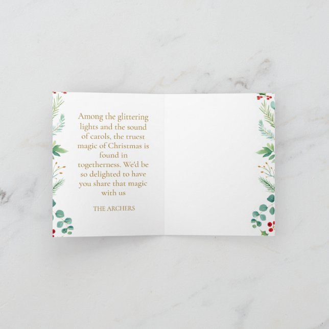 Custom Photo Merry Christmas Watercolor Botanical  Holiday Card (Inside)