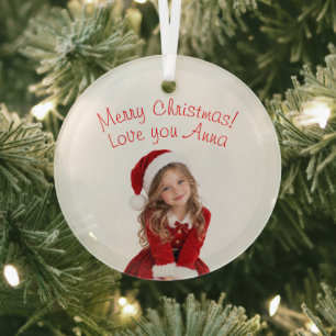 Custom Photo Merry Christmas Wish & Name Ceramic Glass Tree Decoration
