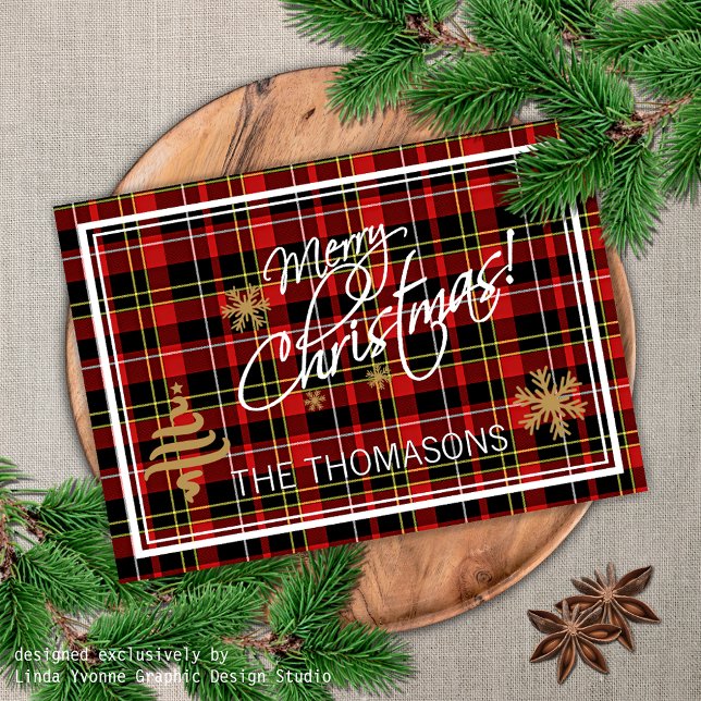 Custom Photo Merry Christmas Wish Tartan Pattern Holiday Card (Creator Uploaded)