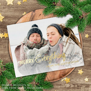 Custom Photo Merry Everything Humour Text Gold Foil Holiday Postcard