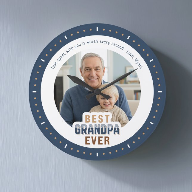 Custom Photo Message Best Grandpa Ever Large Clock (Creator Uploaded)