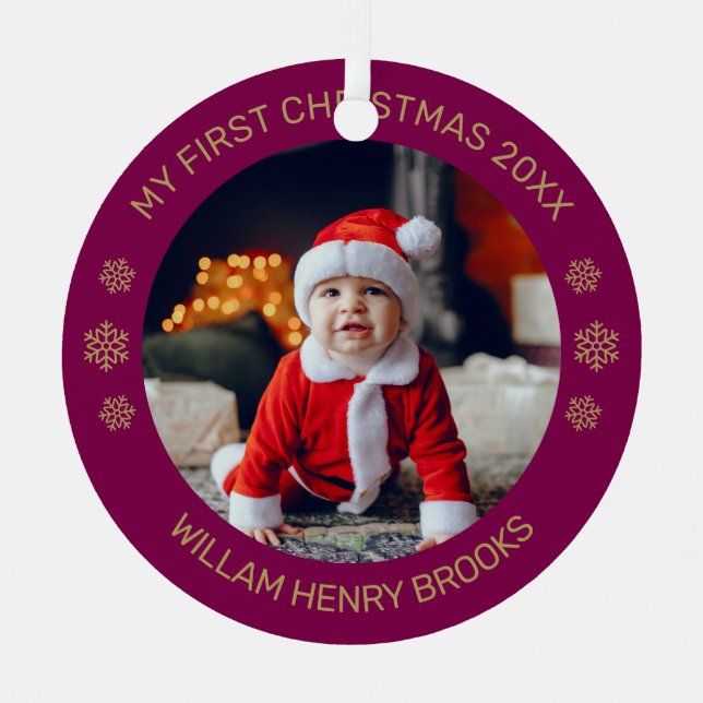 Custom Photo Metal Circle Christmas Ornament (Front)
