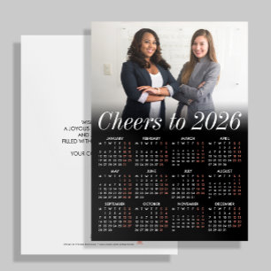Custom Photo Minimal Black Calendar 2026 Business Holiday Card