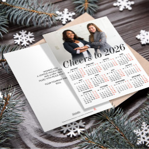 Custom Photo Minimal Calendar 2026 Cheers Business Holiday Card