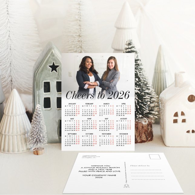 Custom Photo Minimal Calendar 2026 Cheers Business Holiday Postcard (Creator Uploaded)