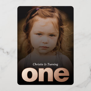 Custom Photo Minimalist 1st Birthday Foil Invitati