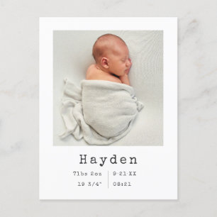 Custom Photo Minimalist Baby Announcement Quote Postcard