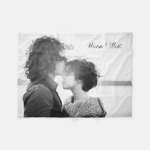 Custom Photo Minimalist Calligraphy Name Keepsake Fleece Blanket