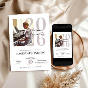 Custom Photo Minimalist Treble Clef Senior Recital Invitation