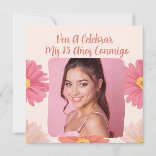 Custom Photo Mis Quince Flores Quinceañera Rosa Invitation (Front)