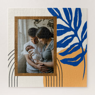 Custom Photo Modern Abstract Botanical Blue Yellow Jigsaw Puzzle