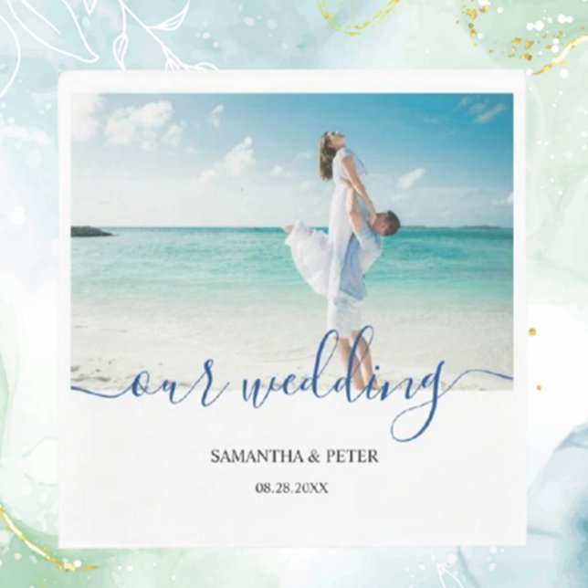 Custom Photo Modern Beach Wedding Guest Book Banner (Celebrate your special day with a custom photo modern beach wedding banner.  )