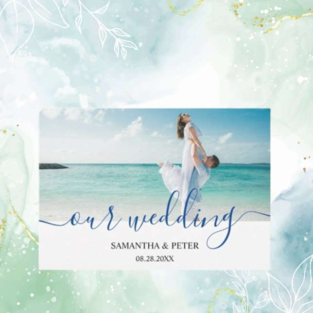 Custom Photo Modern Beach Wedding  RSVP Card (Create lasting memories with a custom photo modern beach wedding RSVP card. )