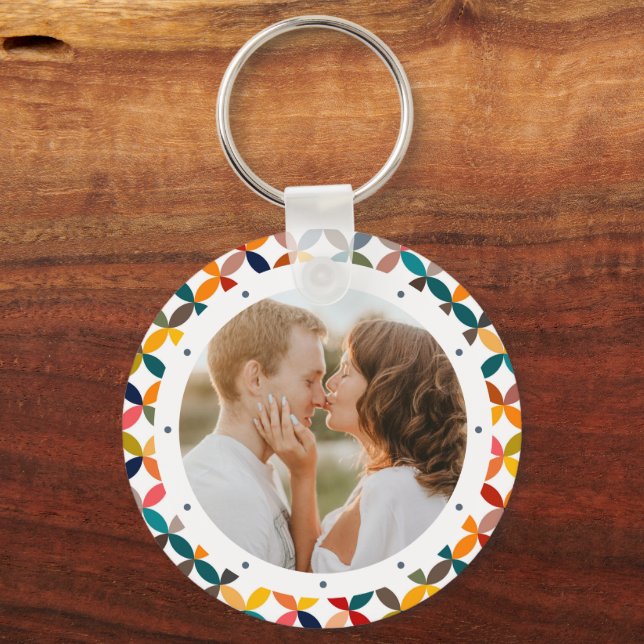 Custom Photo Modern Colourful Personalised Key Ring (Front)