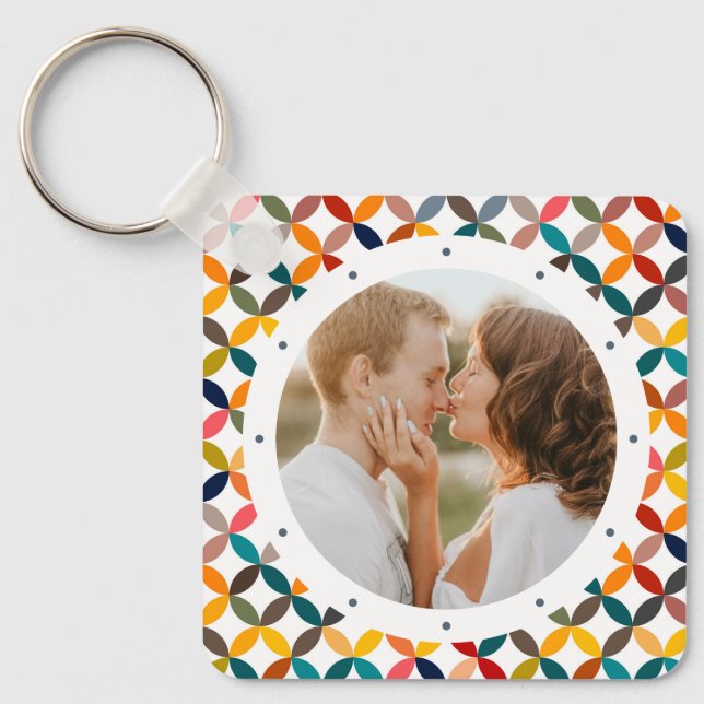 Custom Photo Modern Colourful Personalised Key Ring (Front)