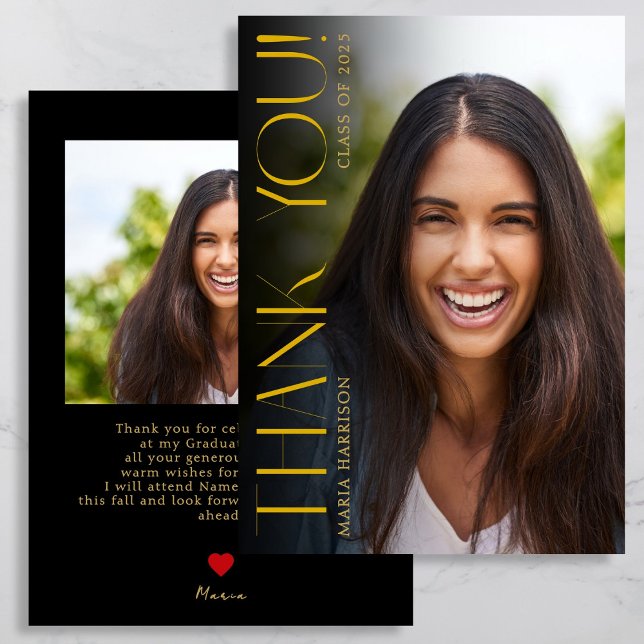 Custom Photo Modern Graduation Black Thank You Card (Creator Uploaded)