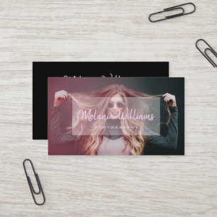 Custom Photo Modern Handwritten Script Black Busin Business Card