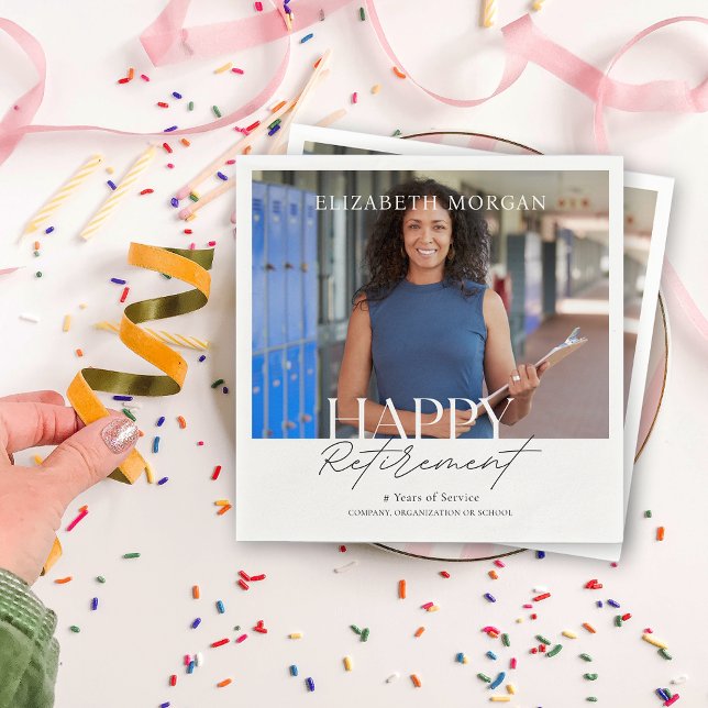 Custom Photo Modern Happy Retirement Party Napkin (Custom Photo Modern Happy Retirement Party Napkins)