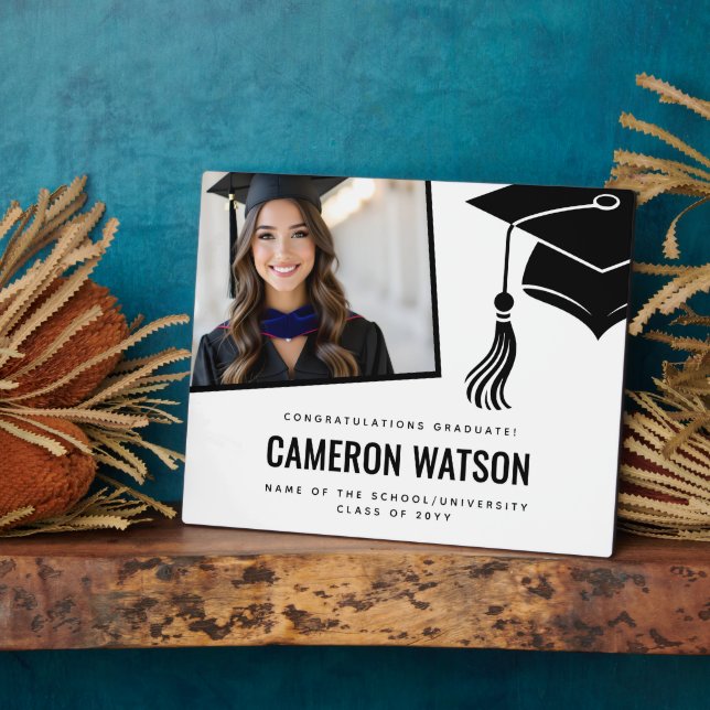 Custom Photo Modern Hat and Tassel Graduation  Plaque (Side)