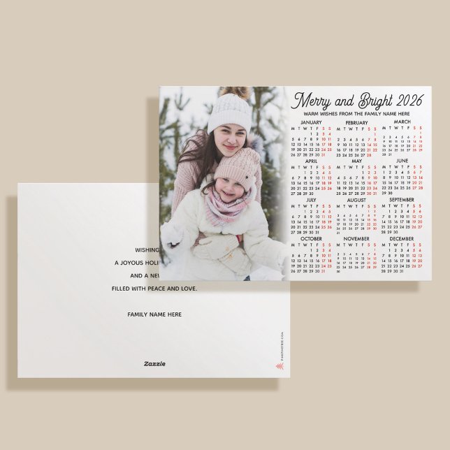 Custom Photo Modern Holiday 2026 Calendar Card (Creator Uploaded)