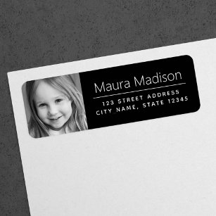 Custom photo modern minimal black return address return address label