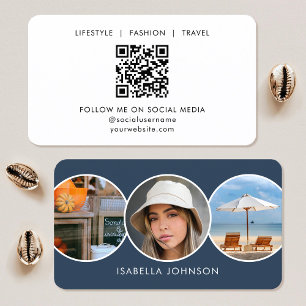 Custom Photo Modern Minimalist QR Code Slate Blue Business Card