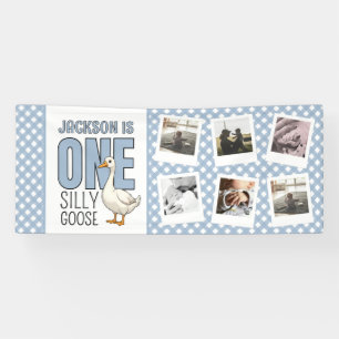 Custom Photo Modern One Silly Goose First Birthday Banner