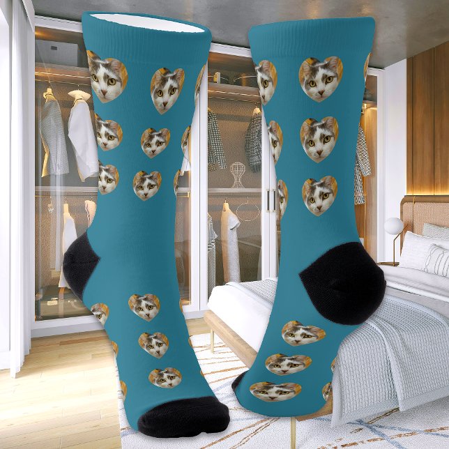 Custom Photo Modern Personalised Teal Blue Socks (Creator Uploaded)