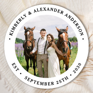 Custom Photo Modern Personalised Wedding  Classic Round Sticker