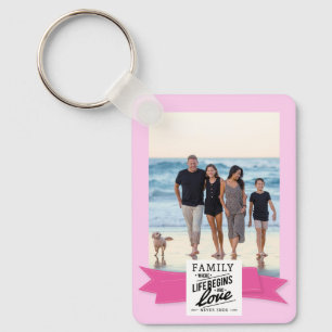 Custom photo modern quote family ribbon postcard key ring