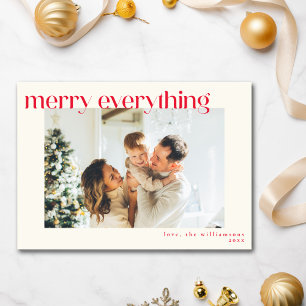 Custom Photo Modern Red Happy Everything Christmas Holiday Card