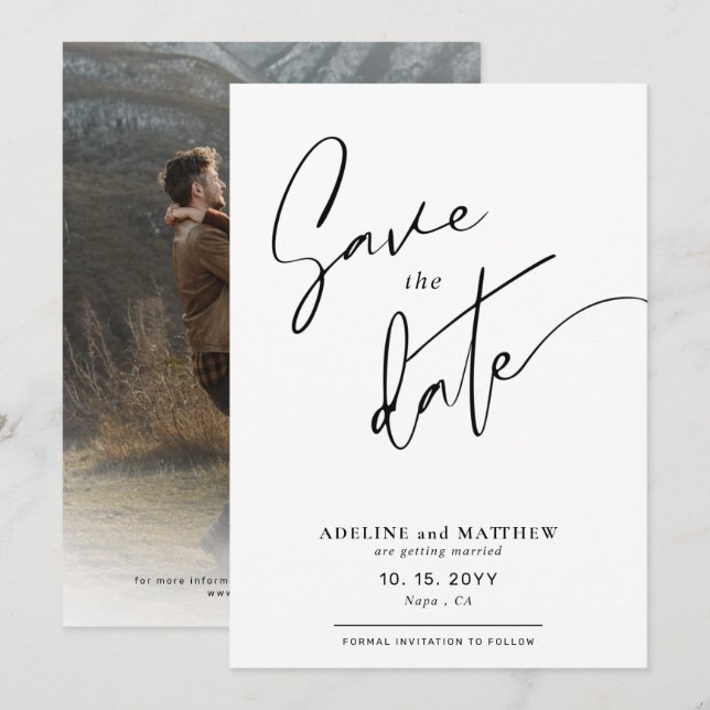 Custom Photo Modern Simple Elegant Script Wedding  Save The Date (Front/Back)