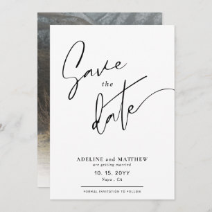 Custom Photo Modern Simple Elegant Script Wedding Save The Date