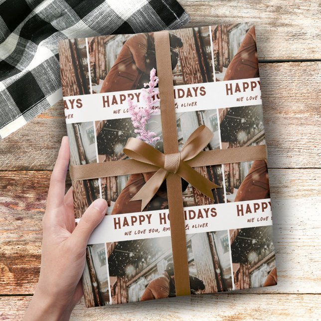 Custom Photo Modern Typography Christmas Wrapping Paper (Creator Uploaded)