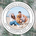 Custom Photo Modern Wedding  Classic Round Sticker<br><div class="desc">Add the finishing touch to your wedding with these cute custom photo stickers. Perfect to label your wedding favours to all your guests, and for envelope stickers to send out thank you cards . Customise these photo stickers with your favourite couples photo, dog of honours photo, or your newlywed photo...</div>