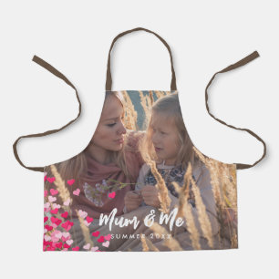 Custom Photo Modern Writing Scattered Pink Hearts Apron