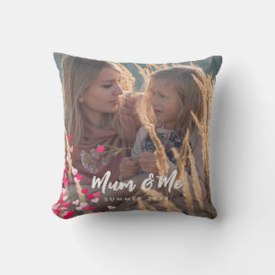 Custom Photo Modern Writing Scattered Pink Hearts Cushion