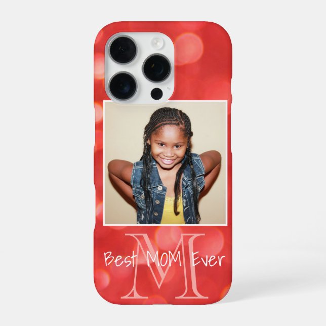 Custom Photo Monogram Add Your Name Coral Glitter  iPhone Case (Back)