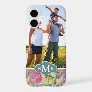 Custom Photo & Monogram Art floral grunge pattern