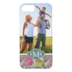 Custom Photo & Monogram Art floral grunge pattern iPhone 8/7 Case