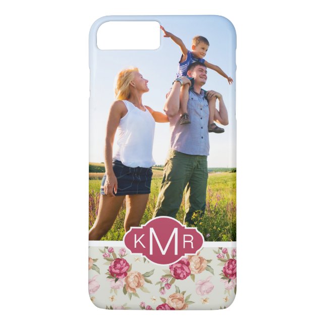 Custom Photo & Monogram Beautiful Peony Pattern Case-Mate iPhone Case (Back)