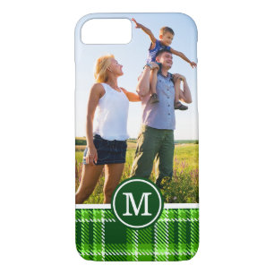 Custom Photo & Monogram Chequered Green Pattern iPhone 8/7 Case
