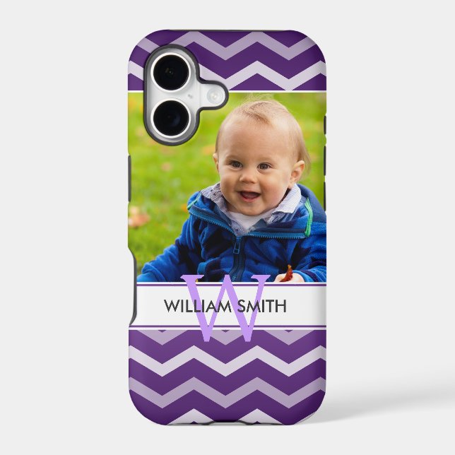 Custom Photo & Monogram Chevron Pattern Purple (Back)