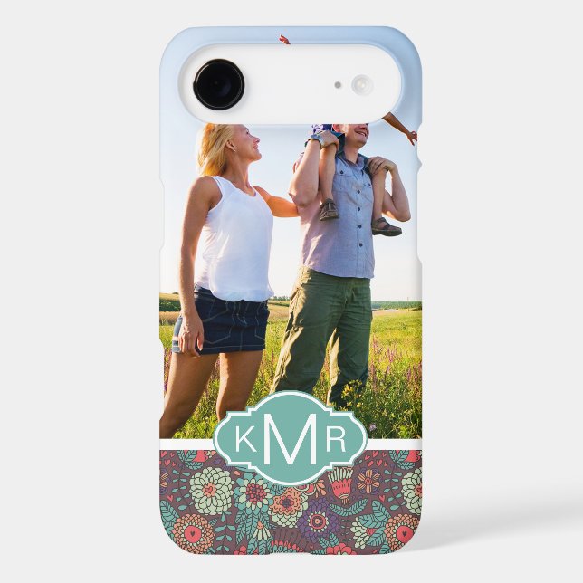 Custom Photo & Monogram Floral Cartoon Pattern Case-Mate iPhone Case (Back)