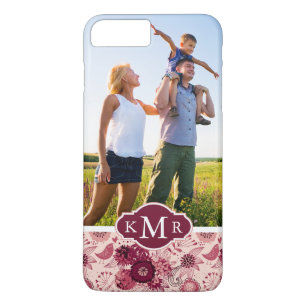 Custom Photo & Monogram Floral pattern with birds iPhone 8 Plus/7 Plus Case